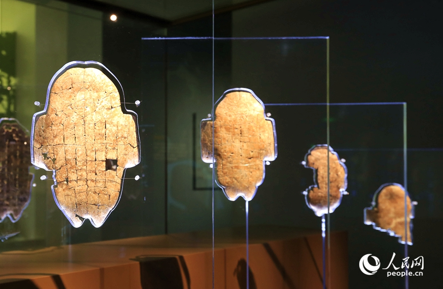 殷墟博物館展出的甲骨文。人民網(wǎng)記者 慎志遠(yuǎn) 攝